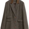 Sd4f5d14c64b3440ba93654aeaf76fb04U.webp CHIC VEN Women's Woolen Blazer Loose Retro Single Breasted Female Jacket Mid Length Plaid Coat for Woman Autumn Winter 2024