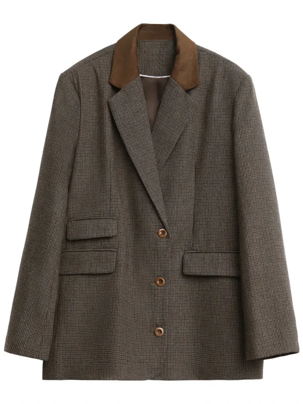 Sd4f5d14c64b3440ba93654aeaf76fb04U.webp CHIC VEN Women's Woolen Blazer Loose Retro Single Breasted Female Jacket Mid Length Plaid Coat for Woman Autumn Winter 2024
