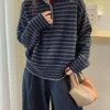 Sd53317ca64fe414584b9a40849e95ad5S.webp Slim stripe simple new top loose cashmere sweater lazy wind winter commuter sweater long sleeve