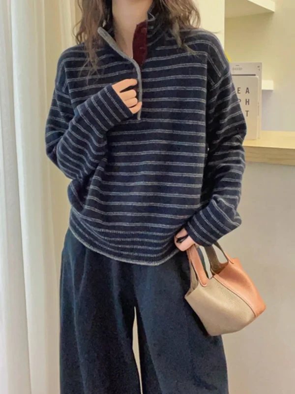 Sd53317ca64fe414584b9a40849e95ad5S.webp Slim stripe simple new top loose cashmere sweater lazy wind winter commuter sweater long sleeve