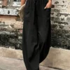 Sd99d52d05c204d78aad3605a97ecc05dE.webp Plus Size Women's Cotton-Linen Harem Trousers Retro Loose-Fit Casual Trousers Elasticated Waistband Workwear Wide-Leg Trousers