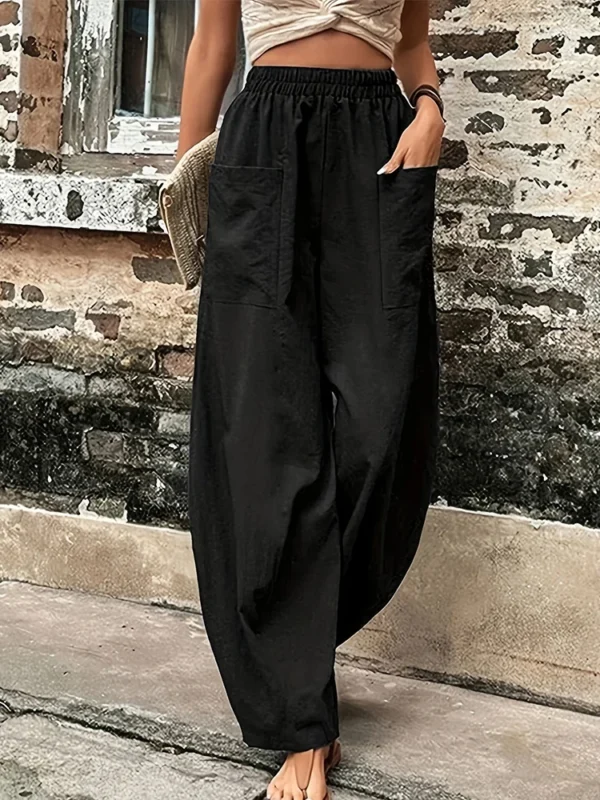 Sd99d52d05c204d78aad3605a97ecc05dE.webp Plus Size Women's Cotton-Linen Harem Trousers Retro Loose-Fit Casual Trousers Elasticated Waistband Workwear Wide-Leg Trousers