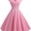 Sda1f8d710f6c4d85a5cf6875924e06592.webp Pink Summer Dress Women V Neck Vintage Robe Elegant Retro pin up Party Office Midi Dresses