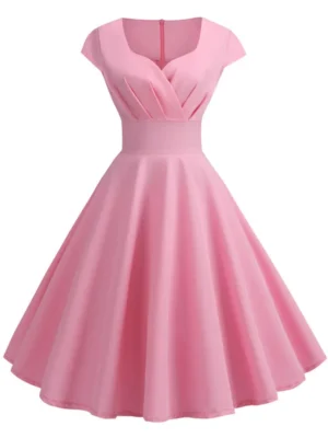 Sda1f8d710f6c4d85a5cf6875924e06592.webp Pink Summer Dress Women V Neck Vintage Robe Elegant Retro pin up Party Office Midi Dresses