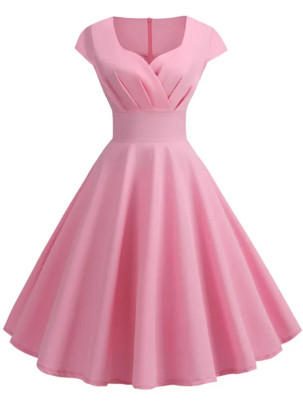 Sda1f8d710f6c4d85a5cf6875924e06592.webp Pink Summer Dress Women V Neck Vintage Robe Elegant Retro pin up Party Office Midi Dresses