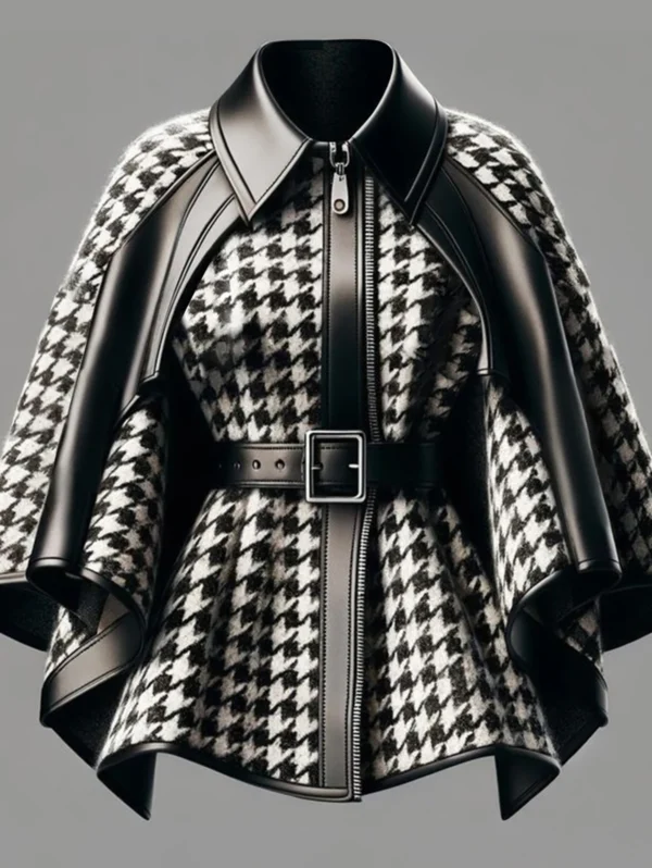 Sdb18462b48414034a311e9cb5272ad576.webp Houndstooth Pattern Women's Jacket Asymmetrical Cape Sleeves Fashionable Harajuku Street Style Zipper Loose Jacket