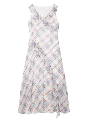 CHIC VEN Fashion Women Dresses A Line V Neck New Sleeveless Retro Suspender Plaid Irregular Ruffled Vacation Dress Summer 2026