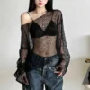 Sded3b116286949ffb5c528806e2c3b2dx.webp Sexy Club Mesh See Through T Shirt Women Black Hollow Out Long Sleeve Tees Female Summer Fashion Streetwear Basic Y2K Tops Lady