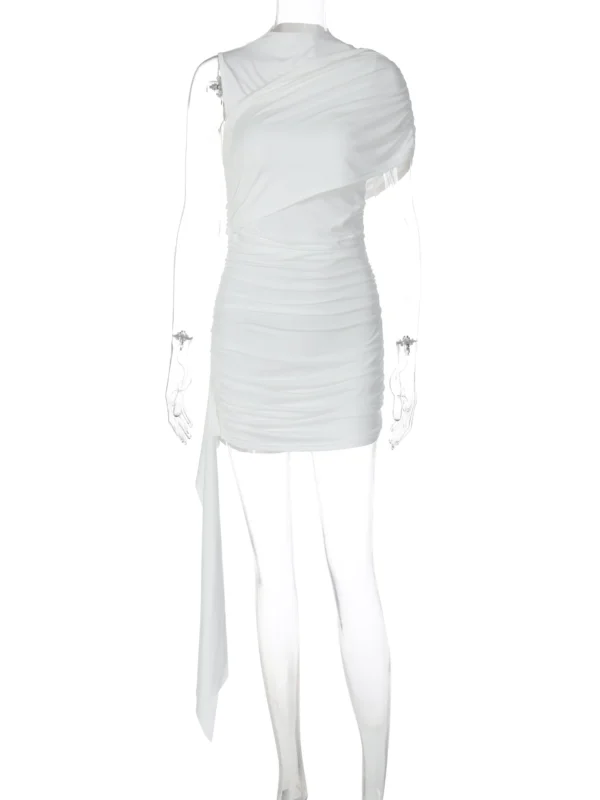 Sdf3012f3240e4b96a44ca72ca300c6ddW.webp Hugcitar White Turleneck Sleeveless Ruched Irregular Patchwork Pleated Mini Dress Summer Women Fashion Outfits Party Vacation