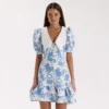 Sdf5fe69c1d1f40faa4e4f2d7005d1949Q.webp Talenza Elegant Ruffle Mini Dress Women Fashion Puff Sleeves Contrast Lapel New Dress Summer Party Women's Casual Dress Vestidos