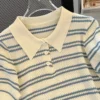 Se073d000bf6e4213acc59fe60069803e9.webp 2025 Polo Neck New Womens Knitting T-Shirt Striped Short Sleeve Women T Shirt for Female Slim Tops Woman T Shirts Clothing
