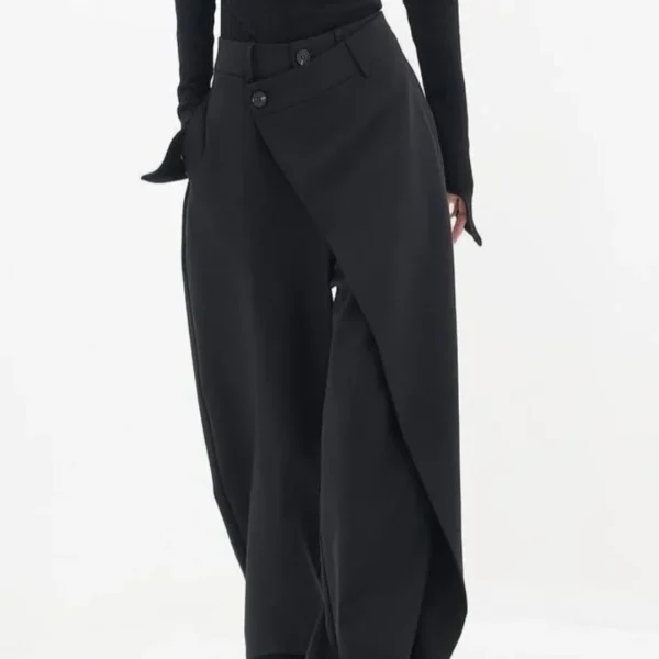 Se32cd6e9115f41958f84e8abed002952t.webp Matakawa Irregular Solid Women Pants Spring Autumn Loose Streetwear Pantalones De Mujer Fashion Patchwork Wide Leg Trousers
