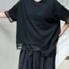 Se5346400638a4c0b8d815aeb33f44c0dl.webp Women Black Irregular Mesh Spliced Big Size T-shirt New Round Neck Short Sleeve Fashion Tide Spring Summer 2026