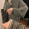 Se85a1e02b0a546b7a6f27ebeb979031aS.webp Lazy and comfortable 100% pure cashmere straight striped dress Joker knit bottoming shirt sweater skirt in autumn and winter