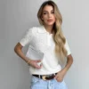 Seb53001dba274b0d84c2a60fa954d125P.webp Typhaland Hollow Knitted T shirt Woman 2026 Summer New Short Sleeve Casual Loose Lapel Ins Hot Tops Lady Sweater T shirt Solid