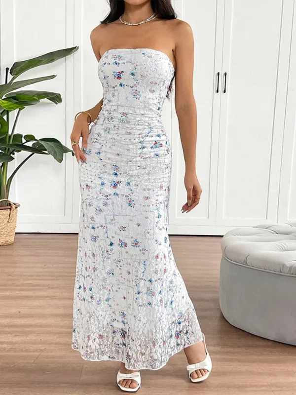 Women's New Maxi Dresses Summer Sexy Lace Tube Top Backless Dress Streetwear Fashion Elegant Lady Casual Slim Dresses Clothing