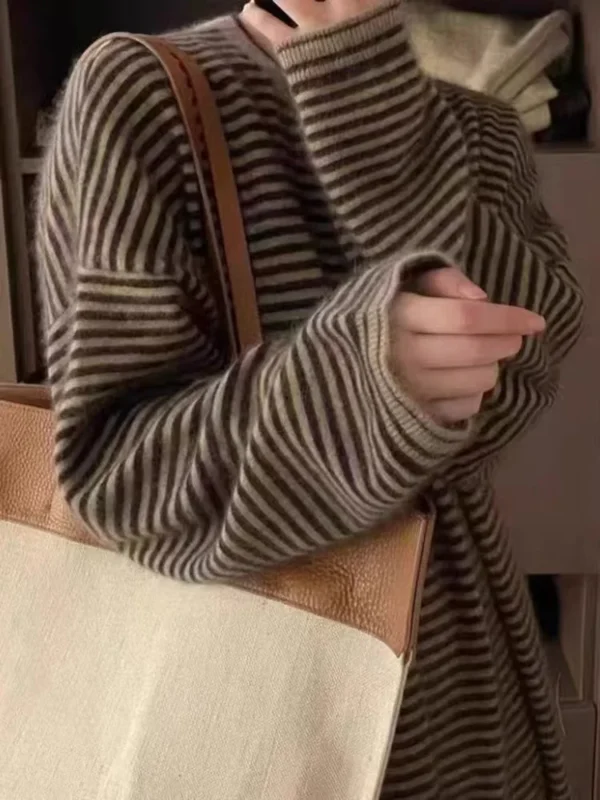 Sef8cfb414fa7441bb90102adf60d2f70B.webp Lazy and comfortable 100% pure cashmere straight striped dress Joker knit bottoming shirt sweater skirt in autumn and winter