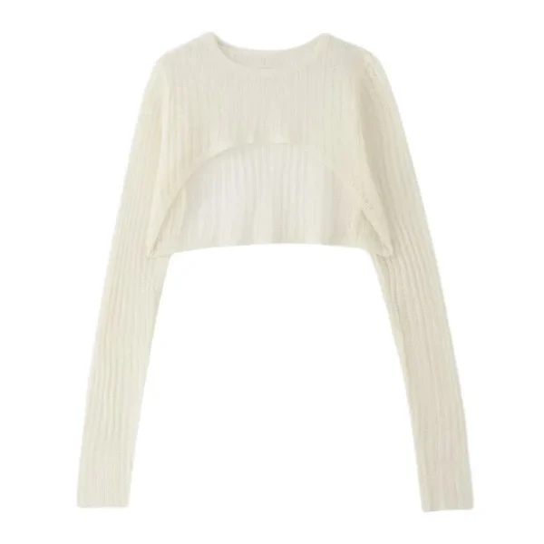 Sf2bdfca0404c4306a5501adf59e2bdc0j.webp O Neck Long Sleeve Knit Shirt Women Ribbed Sexy Hollow Out Cropped Tops Summer Black Casual Skinny Slim Basic Woman T Shirts