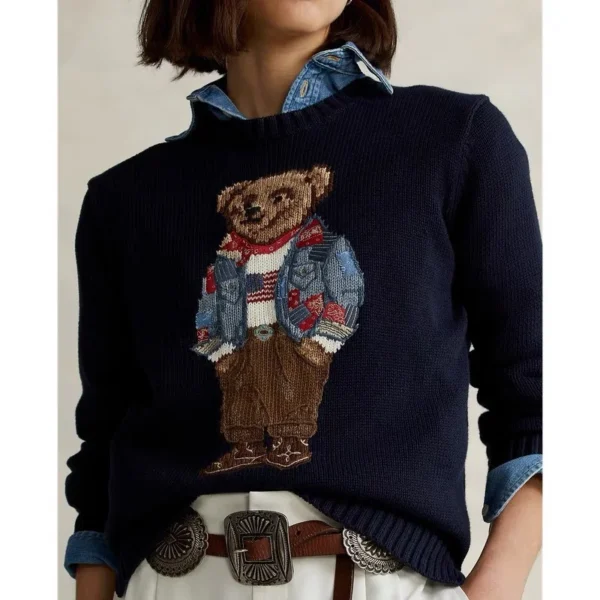 Sf349431a7dc34fbea3acc0f0d1f96661M.webp Classic Embroidered Bear Cotton Knitwear Loose Fit round Neck Versatile Autumn Winter Women's Fashion Street Style Sweater