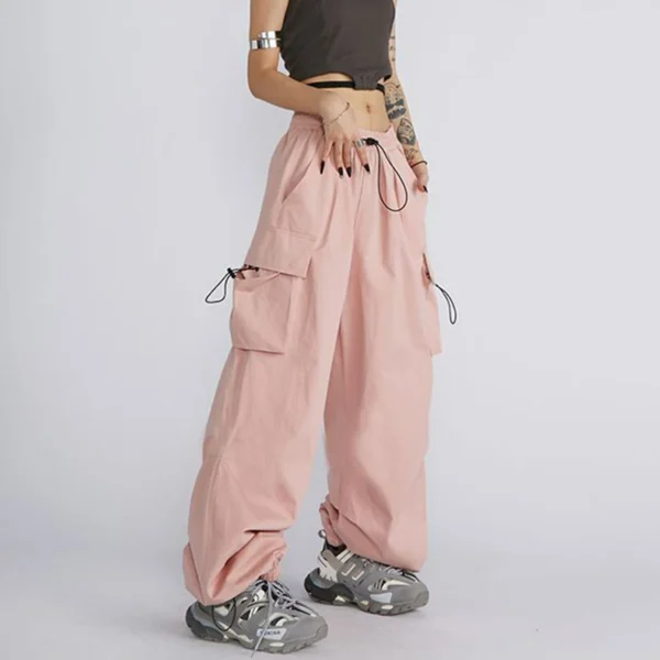 Sf53a5a85e89946e886b3a8aef3d9508d0.webp Big Size Female High Street Cargo Pants Lady Baggy High Waist Straight Leg Trousers Girls Classic Fashion Drawstring Pants