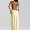 Sf7b5595ccbe643e9bc79fcc4afecb3dcT.webp Mozision Halter Deep V Neck Backless Sexy Maxi Dress Women Gown Fashion Irregular Sleeveless Thigh High Split Club Party Dresses