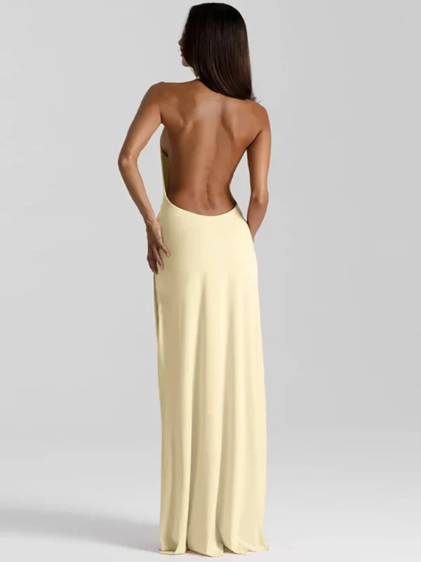 Sf7b5595ccbe643e9bc79fcc4afecb3dcT.webp Mozision Halter Deep V Neck Backless Sexy Maxi Dress Women Gown Fashion Irregular Sleeveless Thigh High Split Club Party Dresses